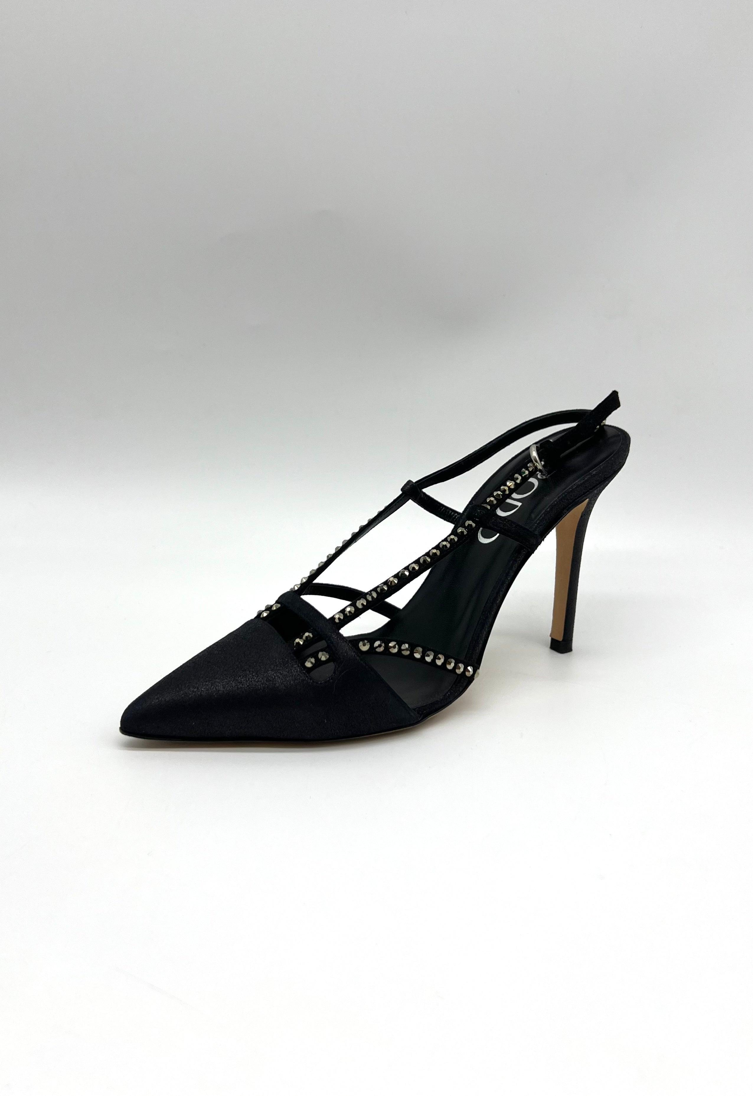 RODO Black Satin Sling Back Kitten Heels - Reeluxs 