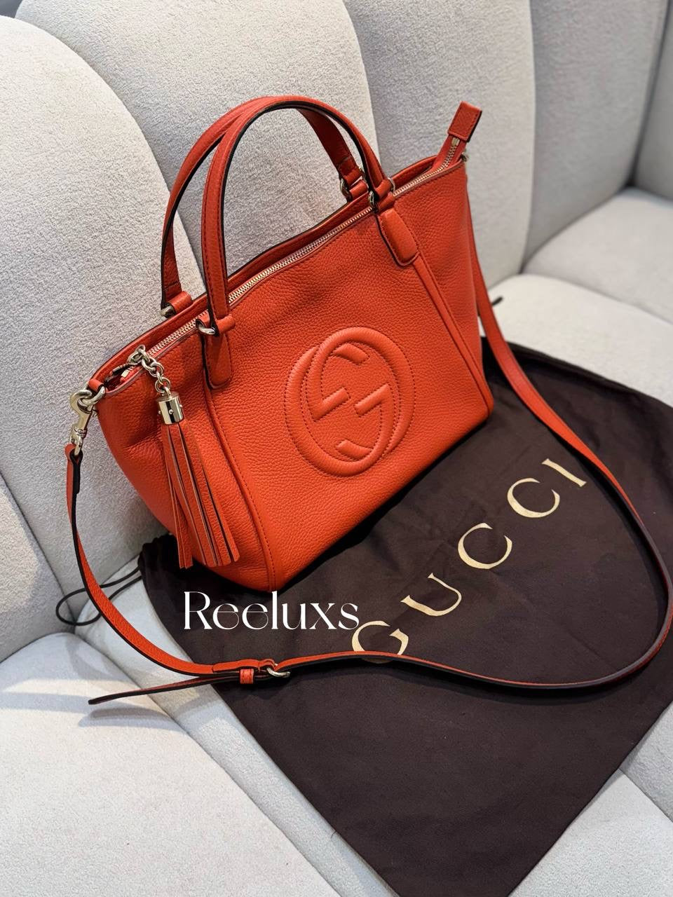 GUCCI Soho Top Handle Bag Orange Tote Bag