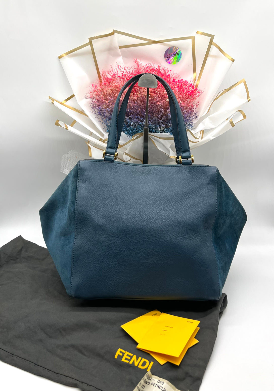 FENDI Blue Suede And Leather Boston Bag - Reeluxs 