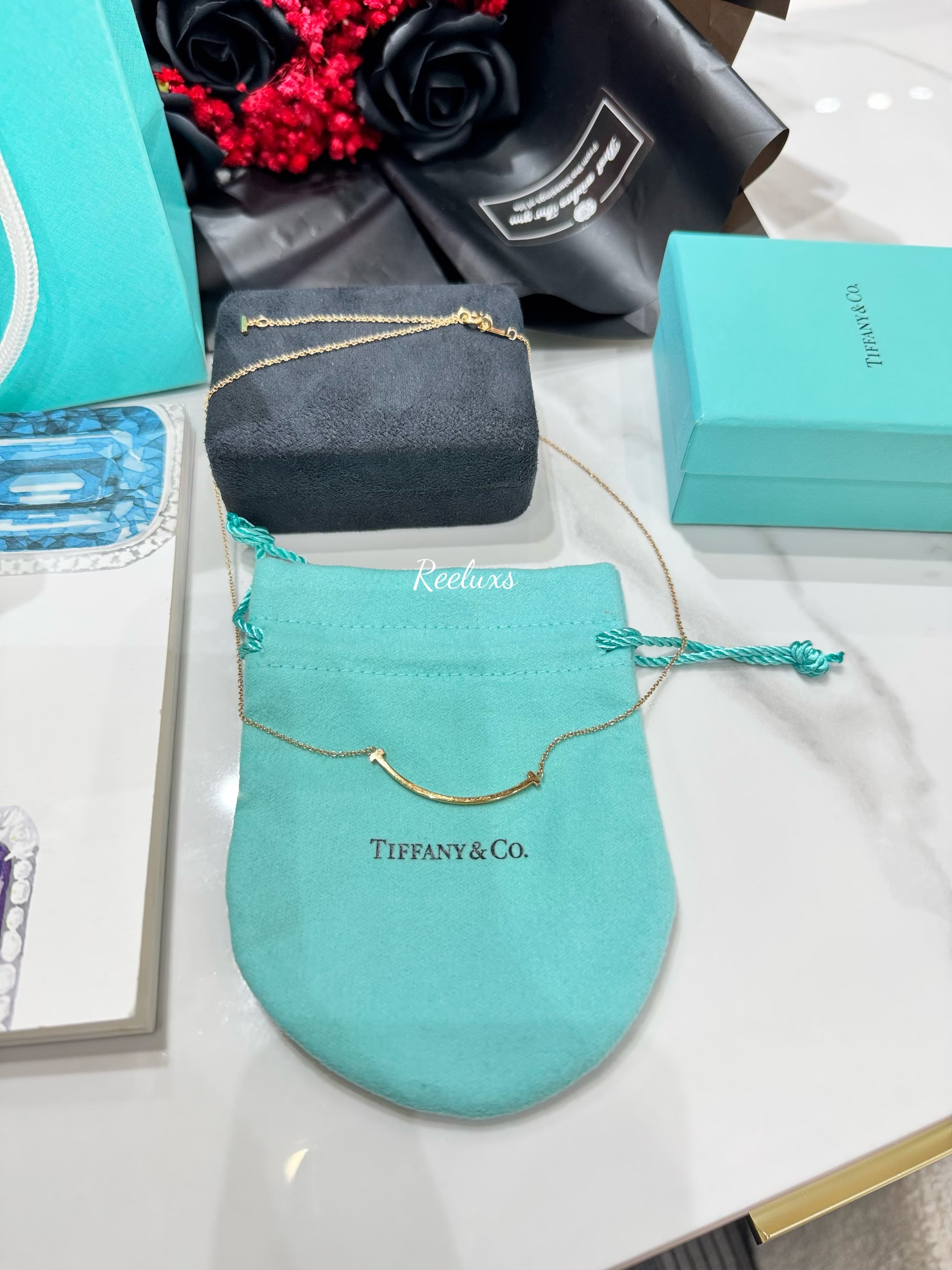TIFFANY &amp; CO 18K Rose Gold Small T Smile Pendant Necklace