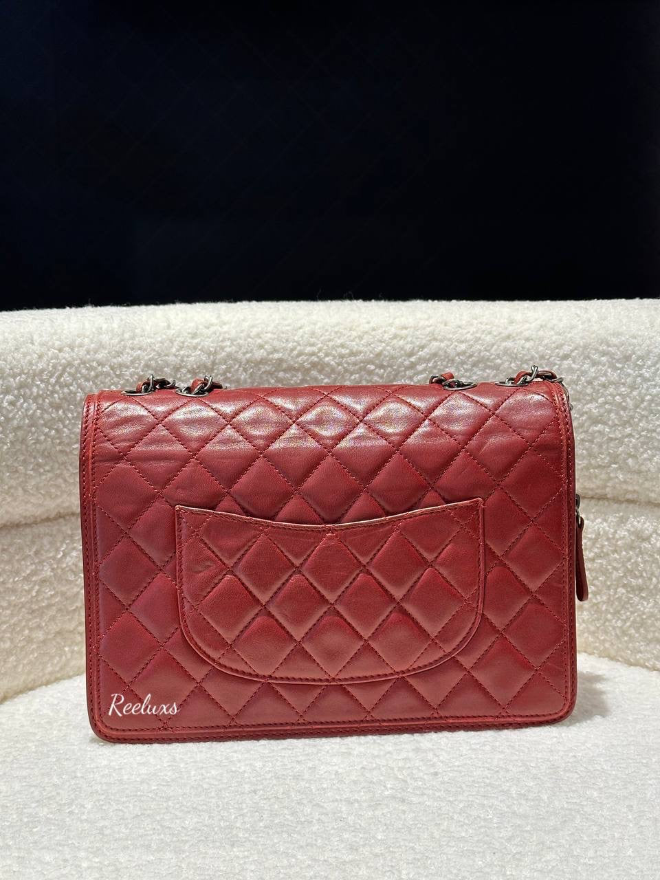 CHANEL Lambskin Quilted Citizen Zip Large Flap Dark Red  Shoulder Bag