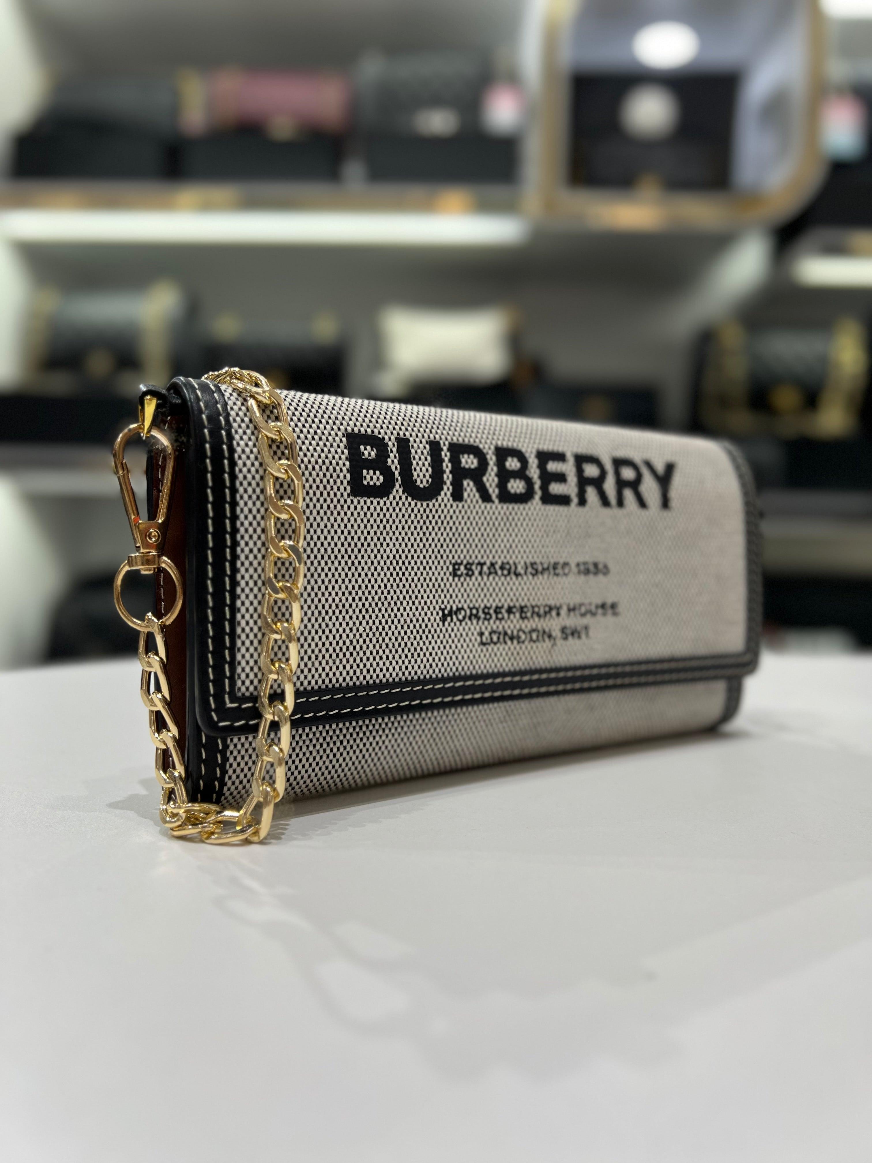 BURBERRY Black/White Fabric and Leather Halton Continental Wallet - Reeluxs 