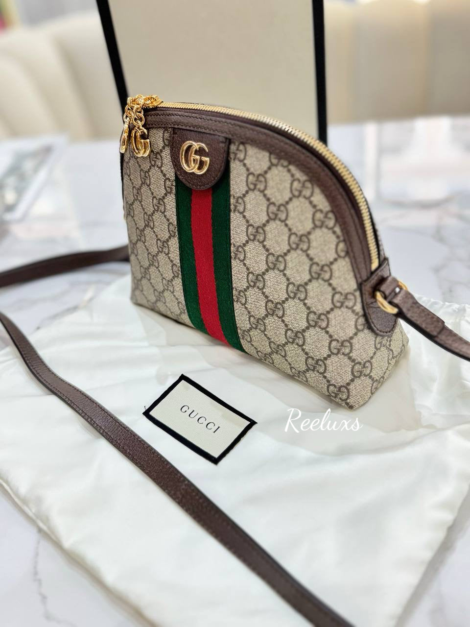 FULLSET GUCCI Ophidia GG Supreme Small Round Top Shoulder Bag