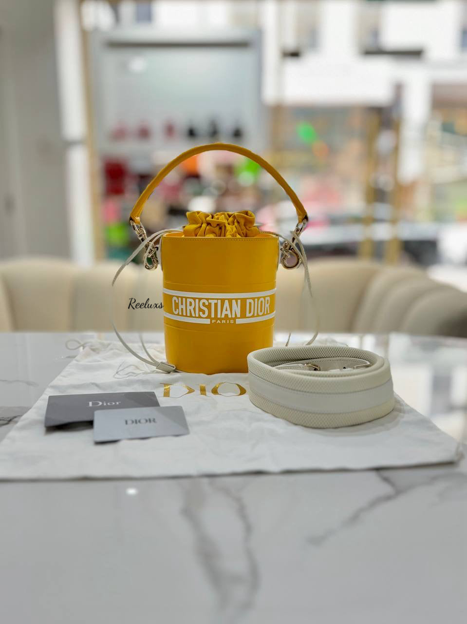 DIOR Small Vibe Bucket Bag Yellow Smooth Calfskin - Women