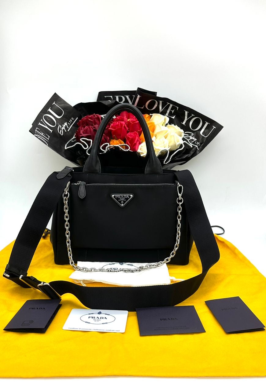 Prada Nylon Handbag with Triangular Logo