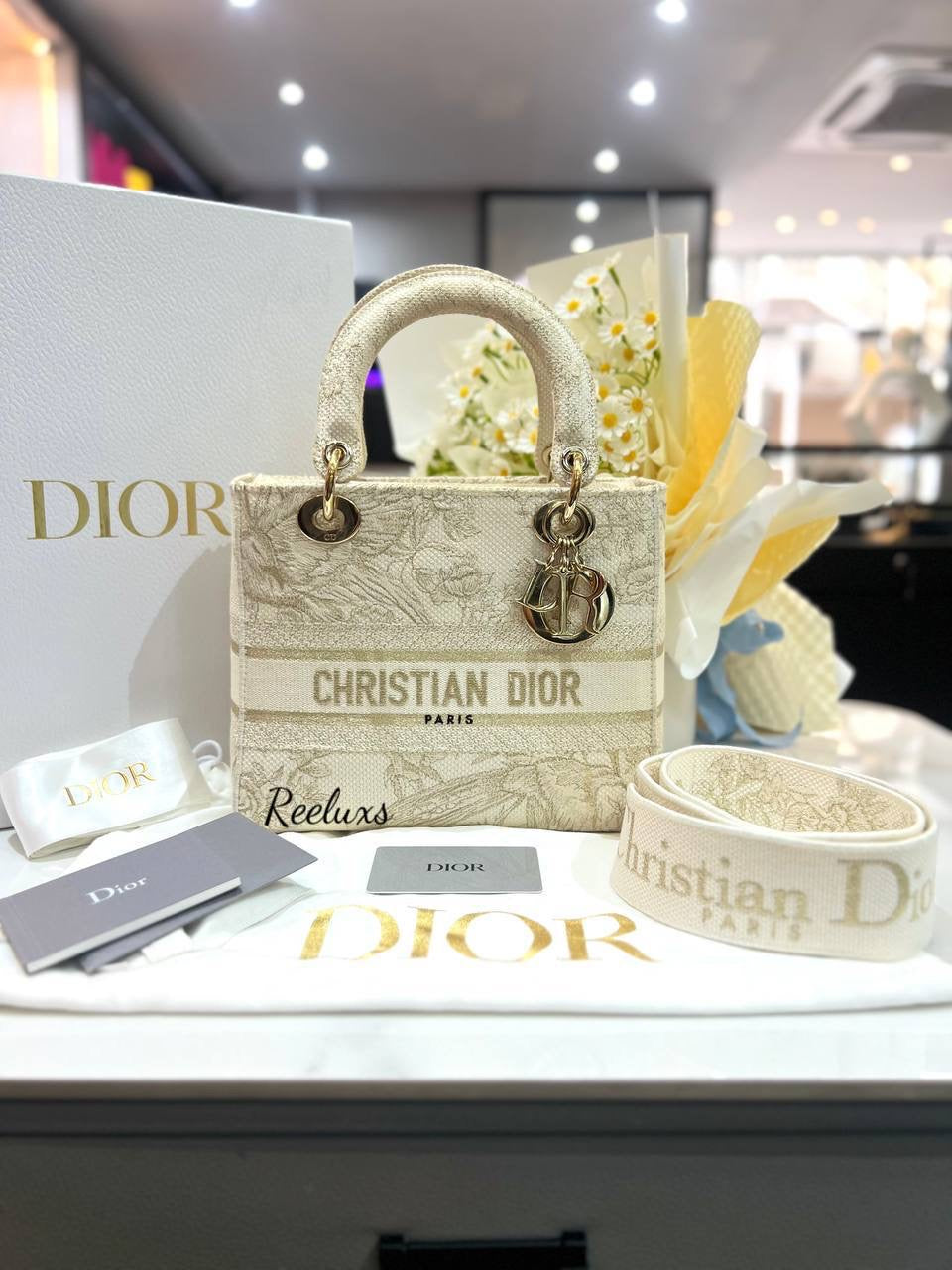 FULL SET CHRISTIAN DIOR Medium Lady D - Lite Hand Bag / Shoulder Bag ( 2-Way )