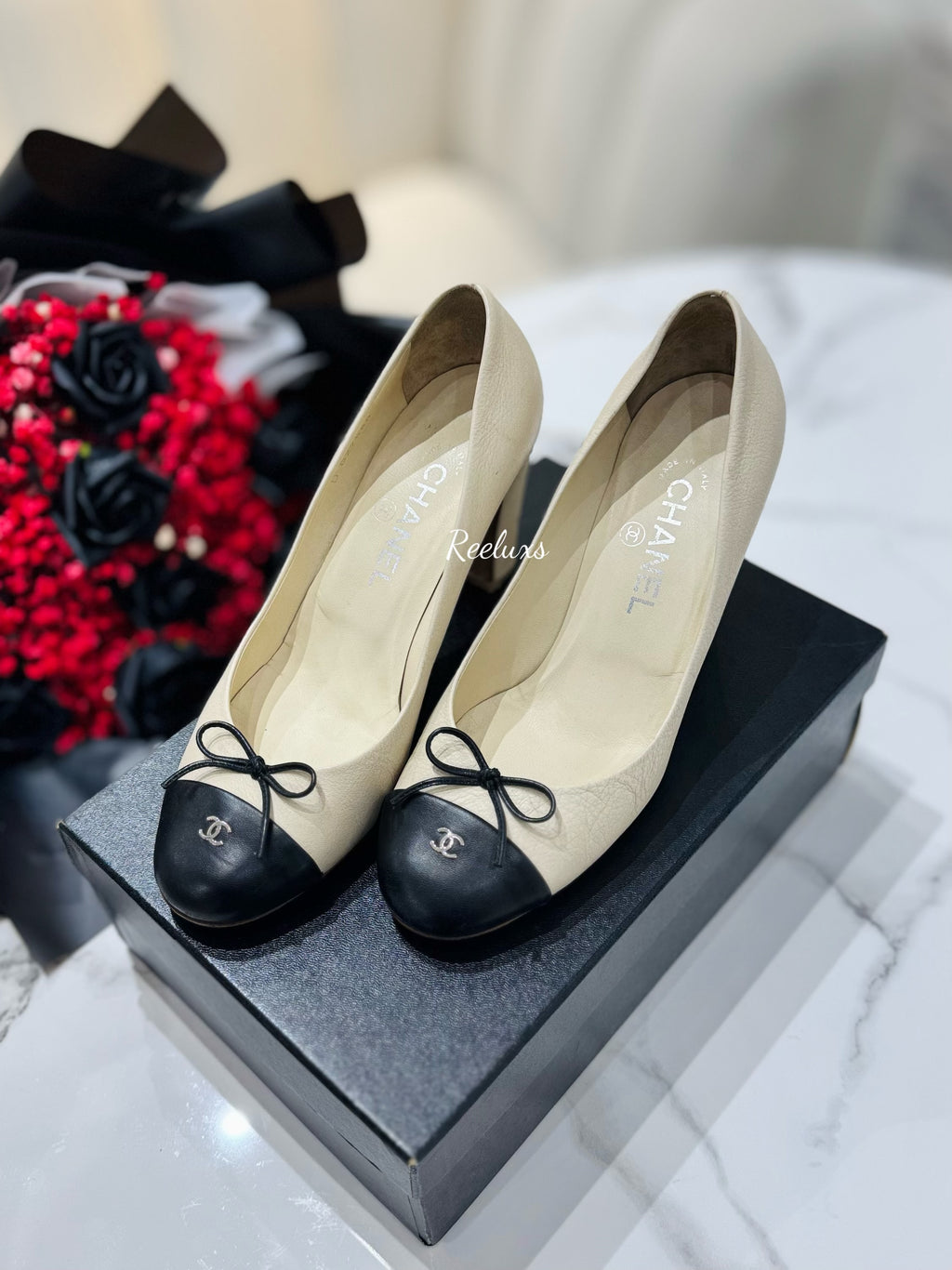 CHANEL  Block  Heel Women's Pump Upper Leather Heels