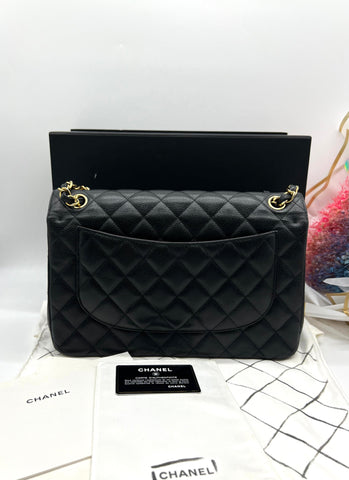 CHANEL Black Caviar Leather Jumbo Classic Double Flap Bag For Women Shoulder Bag - Reeluxs 