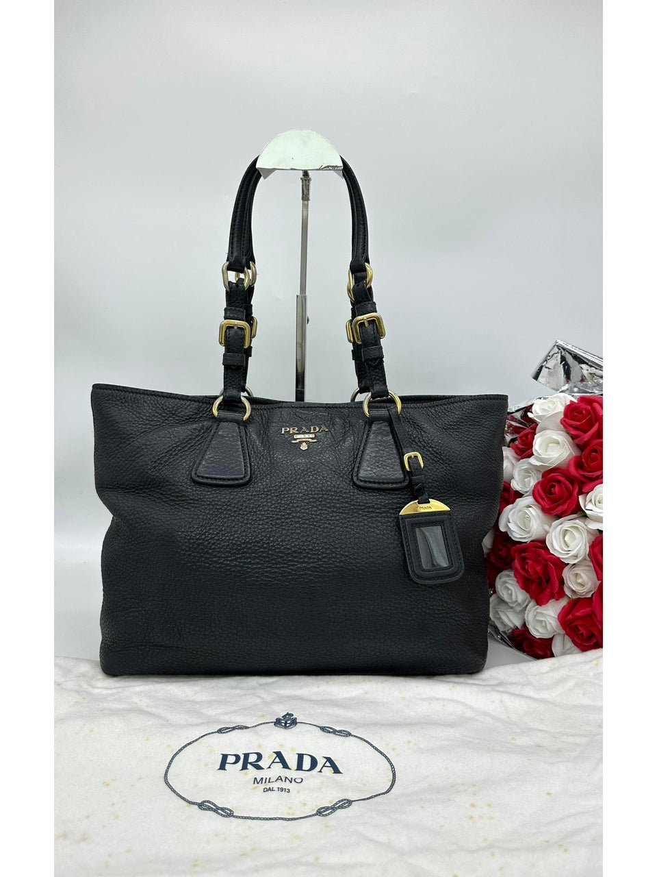 PRADA Black Vitello Daino Shoulder Bag - Reeluxs 