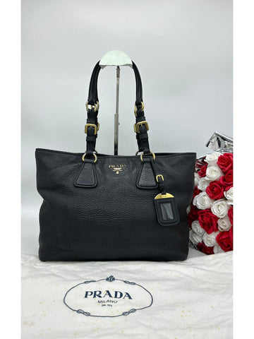 PRADA Black Vitello Daino Shoulder Bag - Reeluxs 