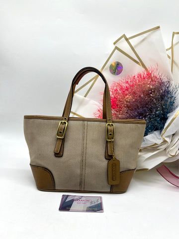 COACH Beige Brown Canvas & Leather Handbag - Reeluxs 