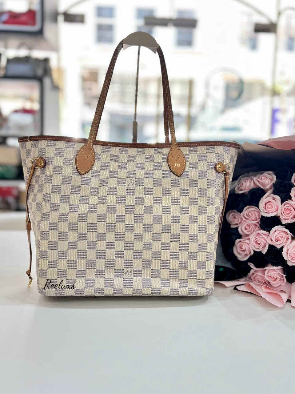 LOUIS VUITTON LV Neverfull MM Damier Azur Tote Handbag