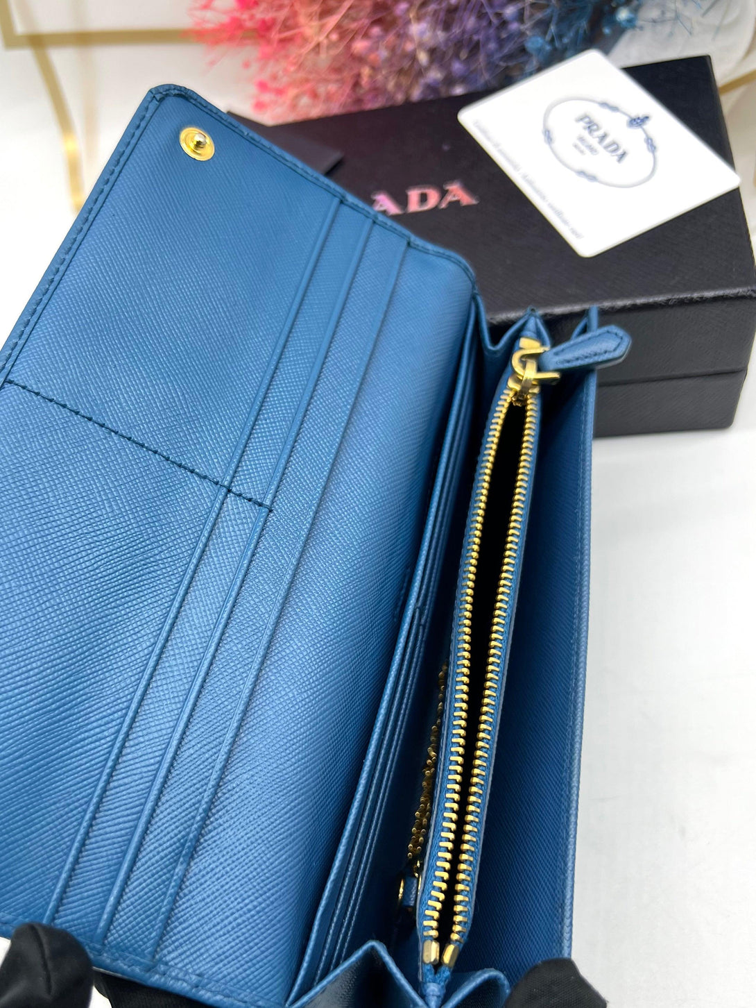 PRADA Saffiano Fiocco Ribbon 1M1132 Women's Saffiano Long Wallet (bi-fold) Bluette - Reeluxs 