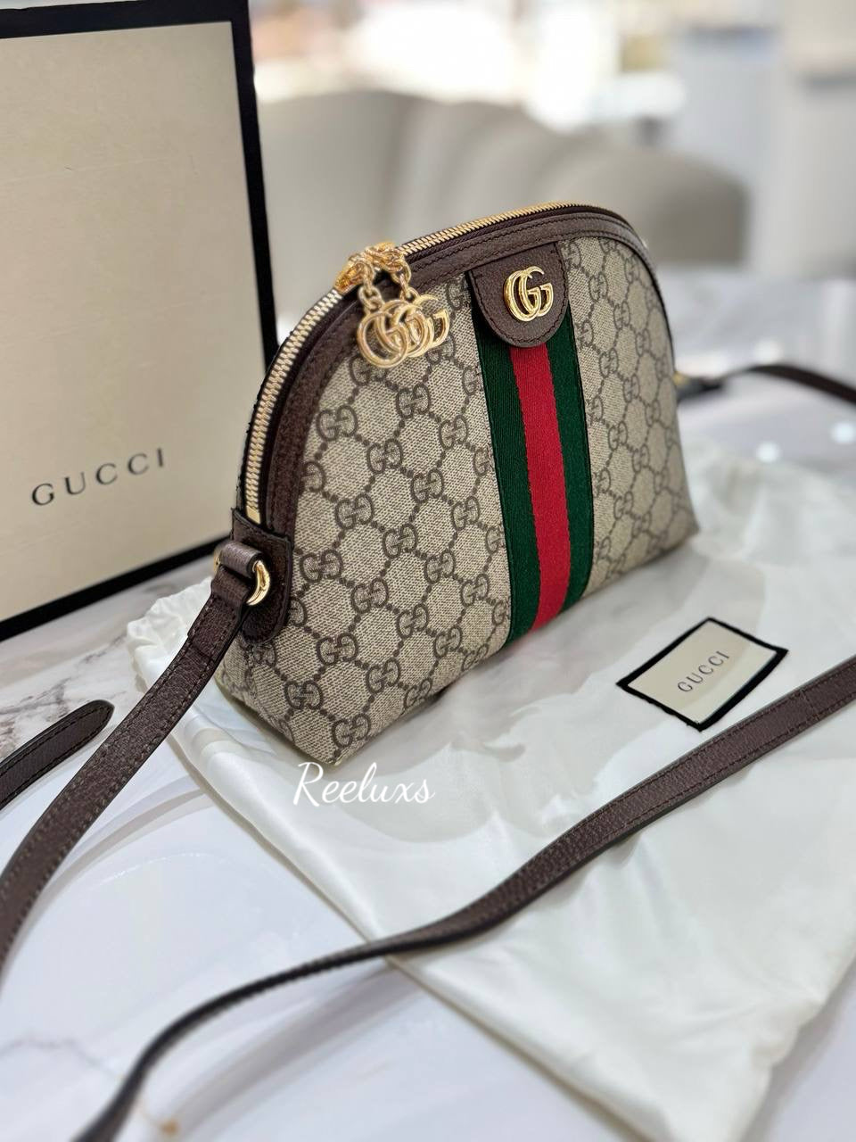 FULLSET GUCCI Ophidia GG Supreme Small Round Top Shoulder Bag