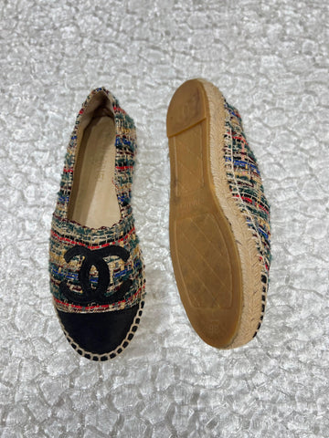 CHANEL Tweed Flats Grosgrain CC Espadrilles Multicolour for Women Shose Size 36 - Reeluxs 