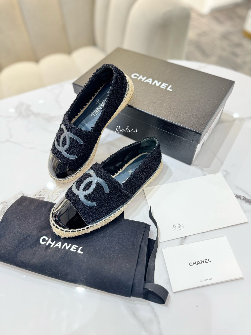 FULL SET CHANEL Espadrilles Black shoes Size 36