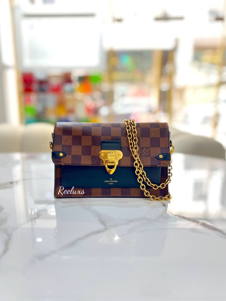 LOUIS VUITTON LV Damier Ebene Vavin Wallet On Chain Brown ( WOC )