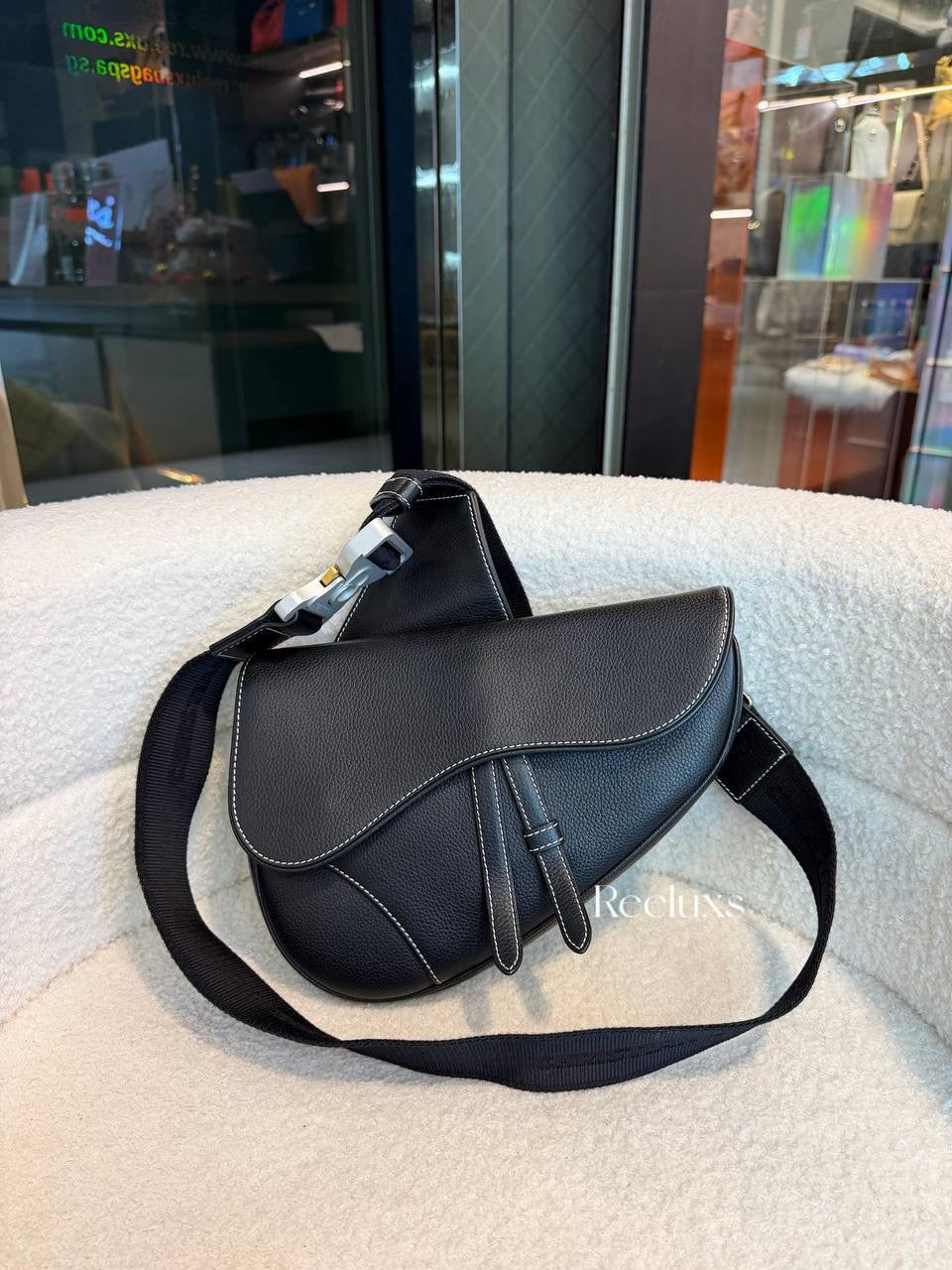 Christian Dior Saddle Bag in black grained leather