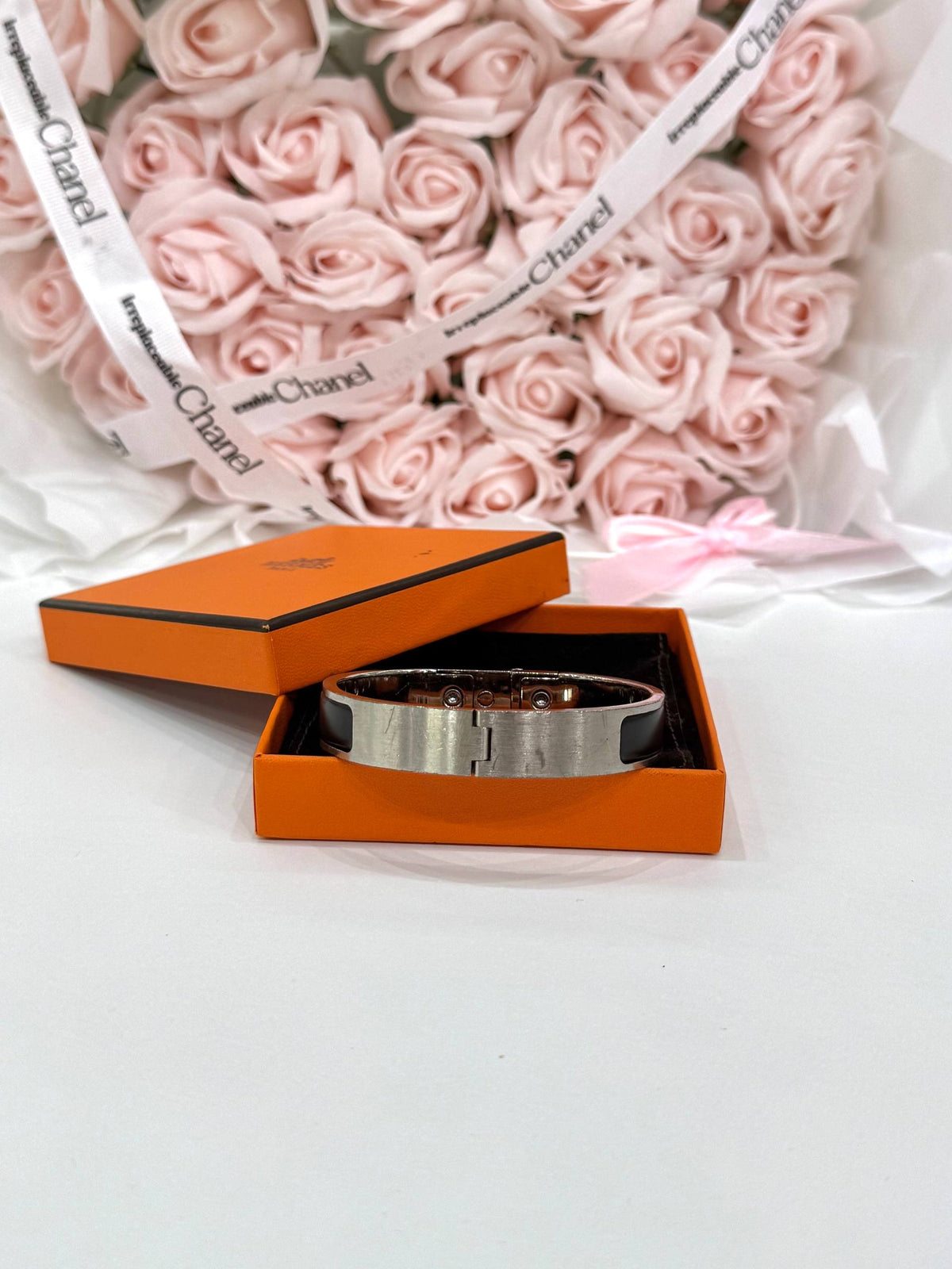 HERMES Palladium Plated Matte Black Enamel Kelly Bracelet