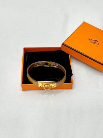 HERMES Mini Rivale Gold Swift Leather Bracelet