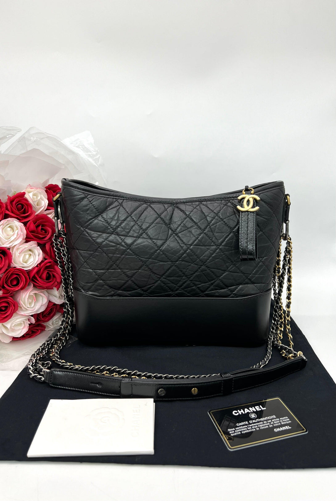 FAST DEAL CHANEL Calfskin Quilted Medium Gabrielle Hobo Black - Reeluxs 