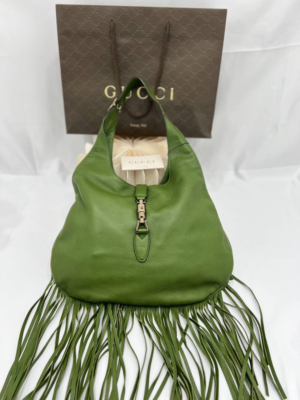 GUCCI Nouveau Fringe In Green Handbag