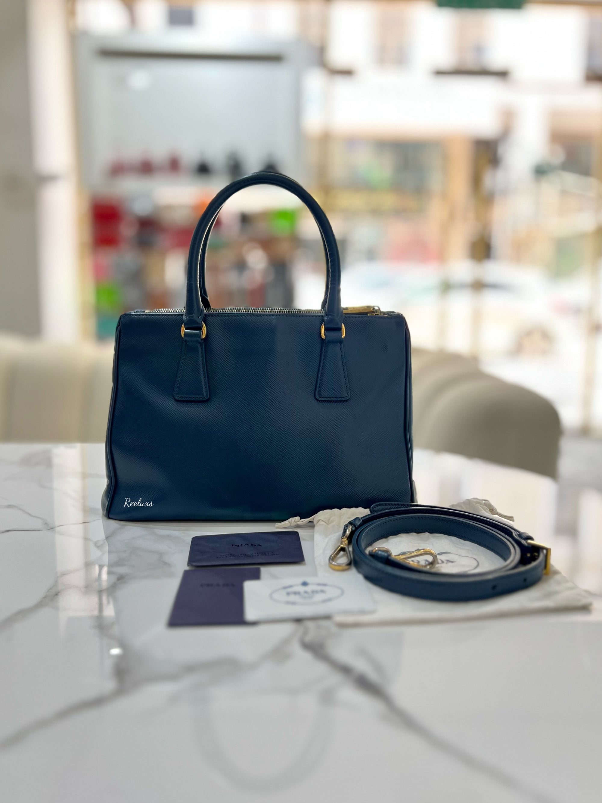 PRADA Saffiano Galleria Bag Small Navy Blue