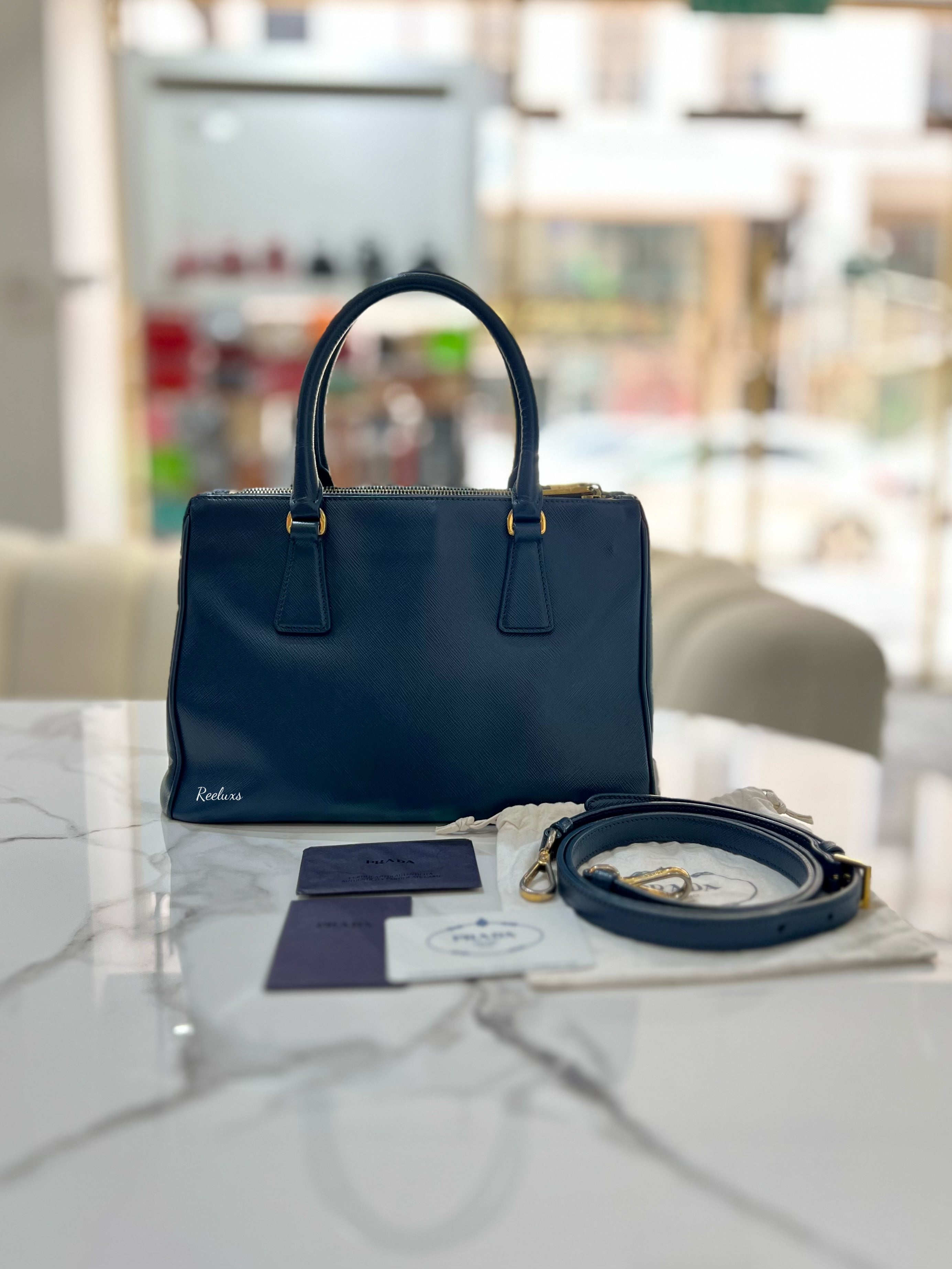 PRADA Saffiano Galleria Bag Small Navy Blue