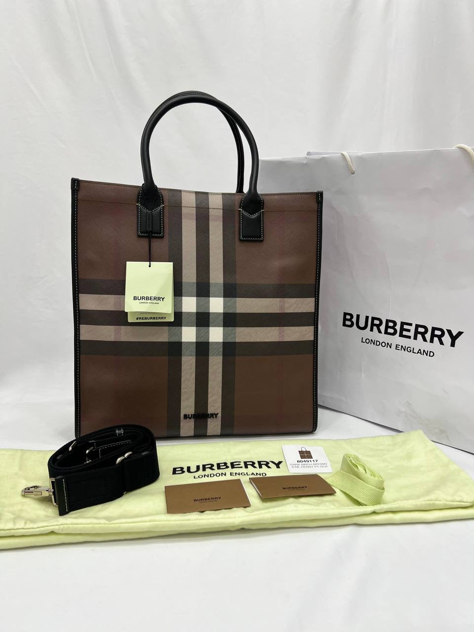 BURBERRY Check- Pattern Tote Bag Brown