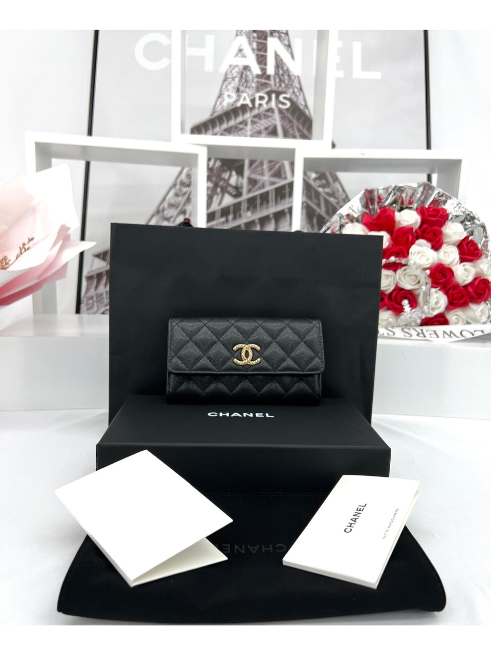 CHANEL As New Black Caviar Wallet For Lady- Full Set - Reeluxs 