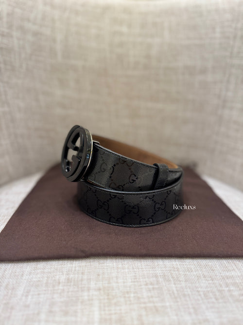 GUCCI GG Imprime Interlooking G Belt Black / Charcoal