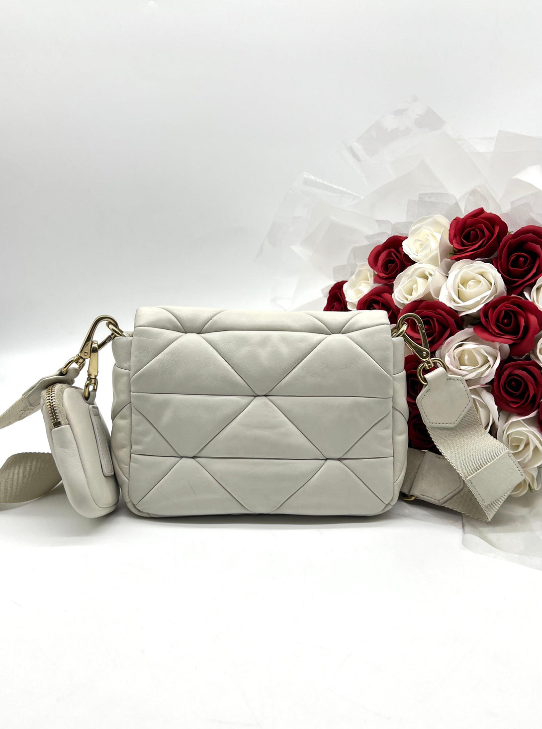 PRADA White Patchwork Leather System Crossbody Bag - Reeluxs 