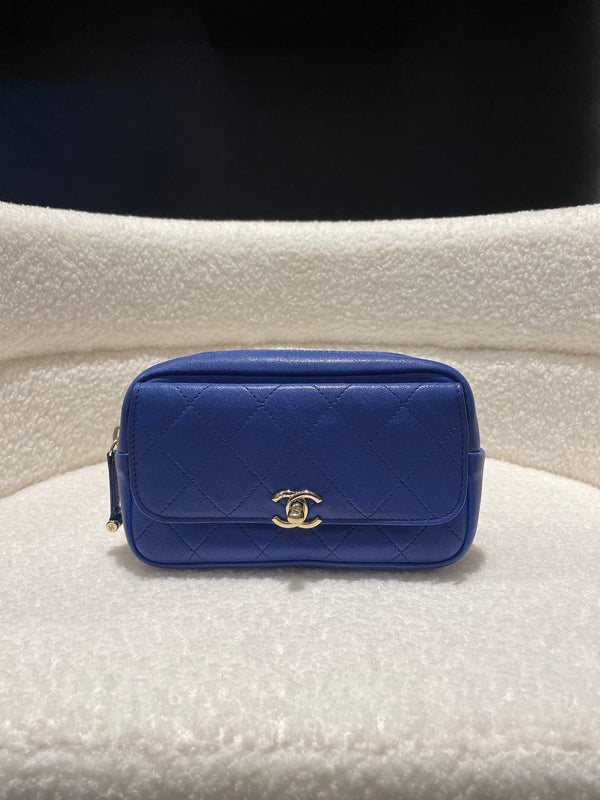 CHANEL Calfskin Casual Trip Waist Bag Blue