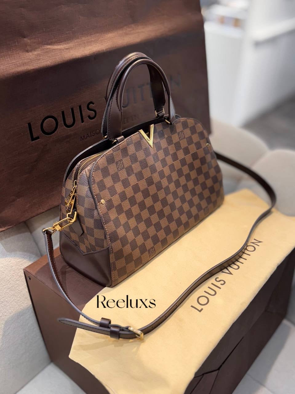 FULL SET LOUIS VUITTON LV Kensington Bowling Damier Ebene Shoulder Bag