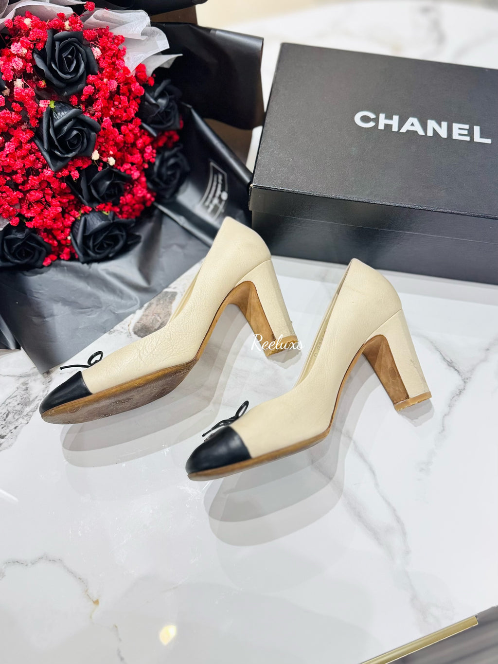 CHANEL  Block  Heel Women's Pump Upper Leather Heels