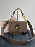 FENDI Kan I F Shoulder Bag in Taupe Brown Leather with FF Zucca Embossed Detail