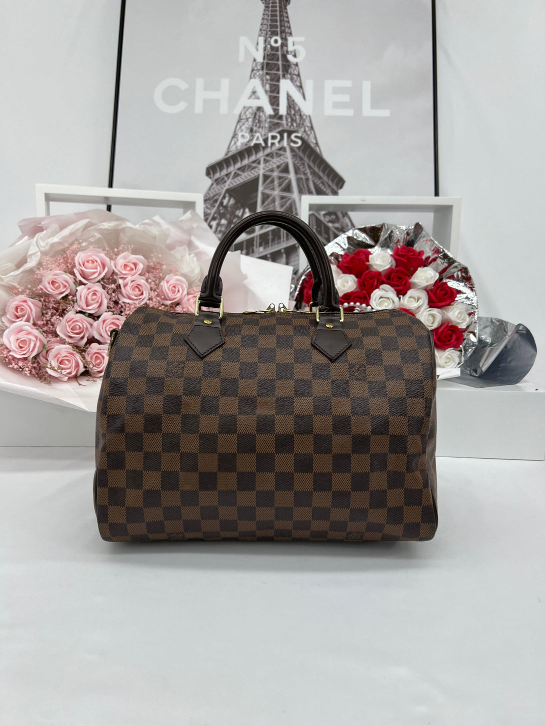 LOUIS VUITTON Speedy 30 Damier Ebene Canvas Monogram Handbag - Reeluxs 