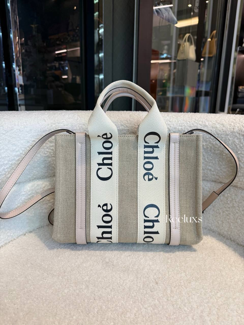Chloé Woody Tote Bag Large Beige in Canvas