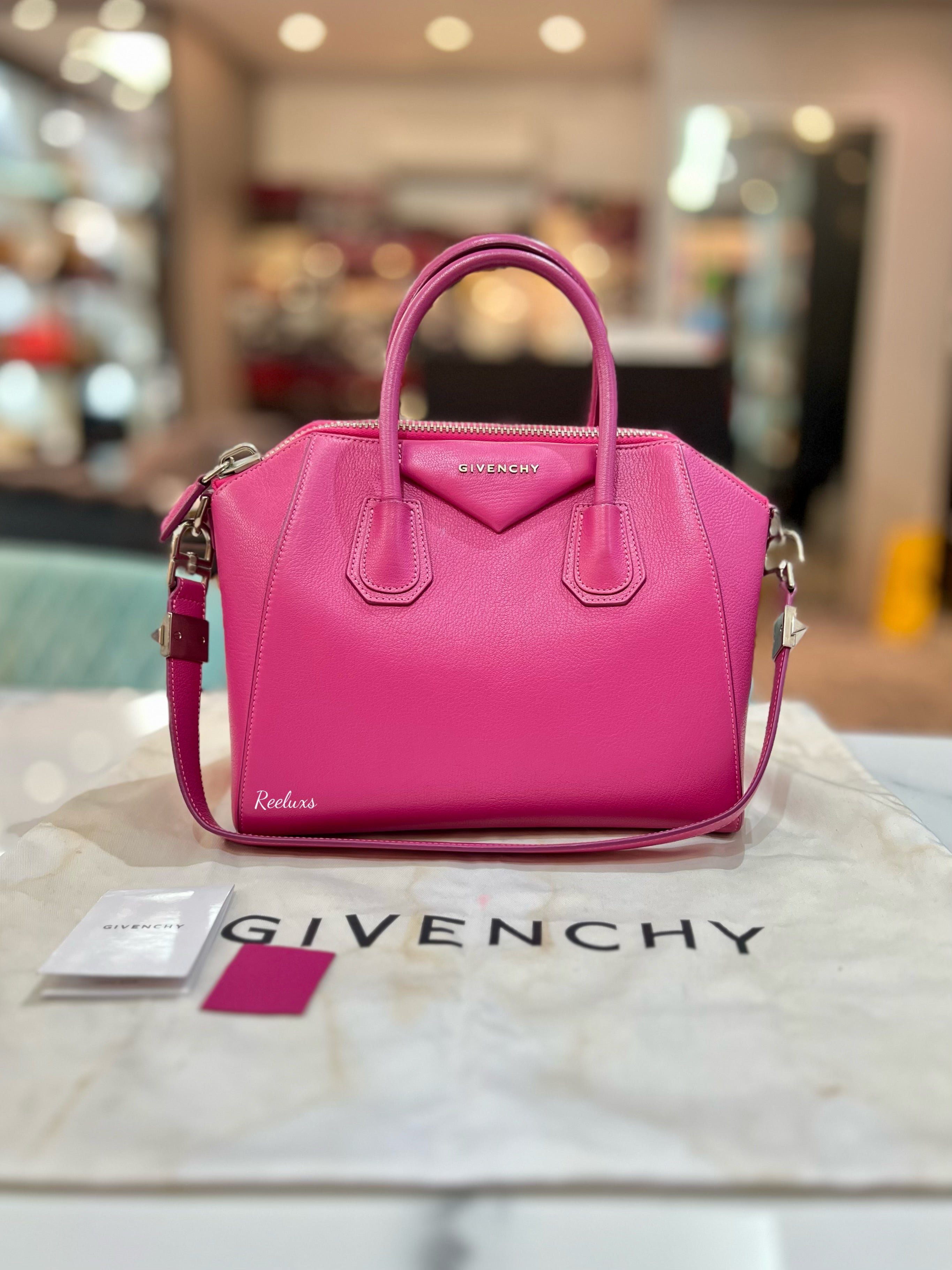GIVENCHY Magenta Leather Small Antigona Satchel