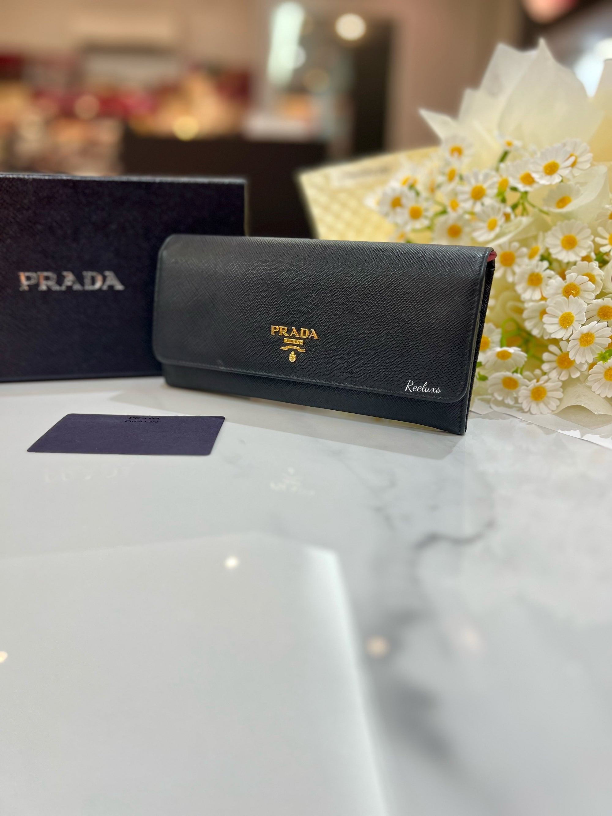 PRADA Saffiano Metal Nero Long Wallet