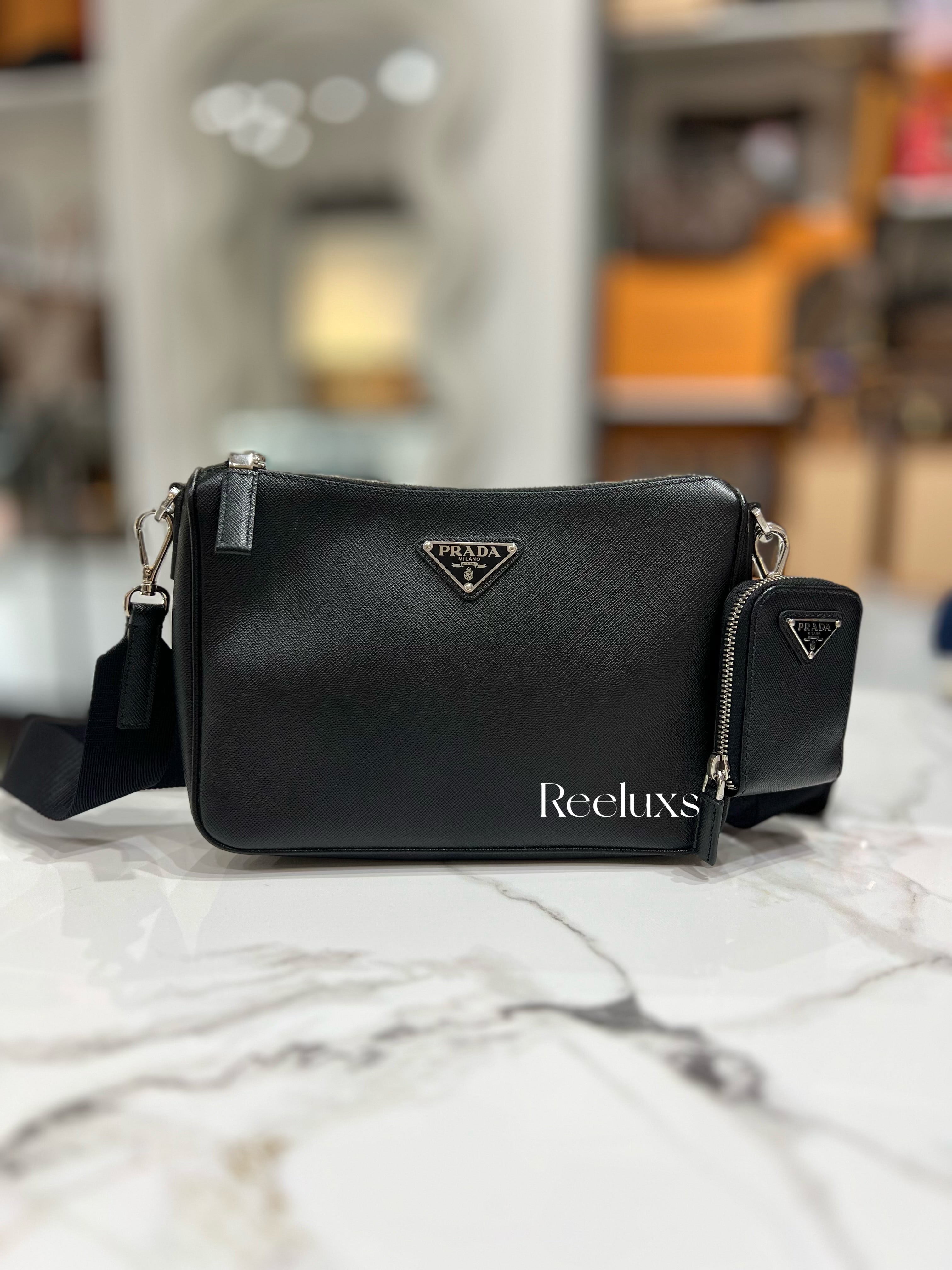 Full Set Black PRADA Saffiano Leather Shoulder Bag