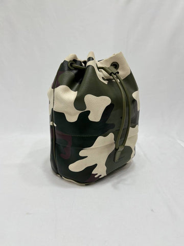 BURBERRY Green Camouflage Coated And Canvas Phoebe Drawstring Pouch