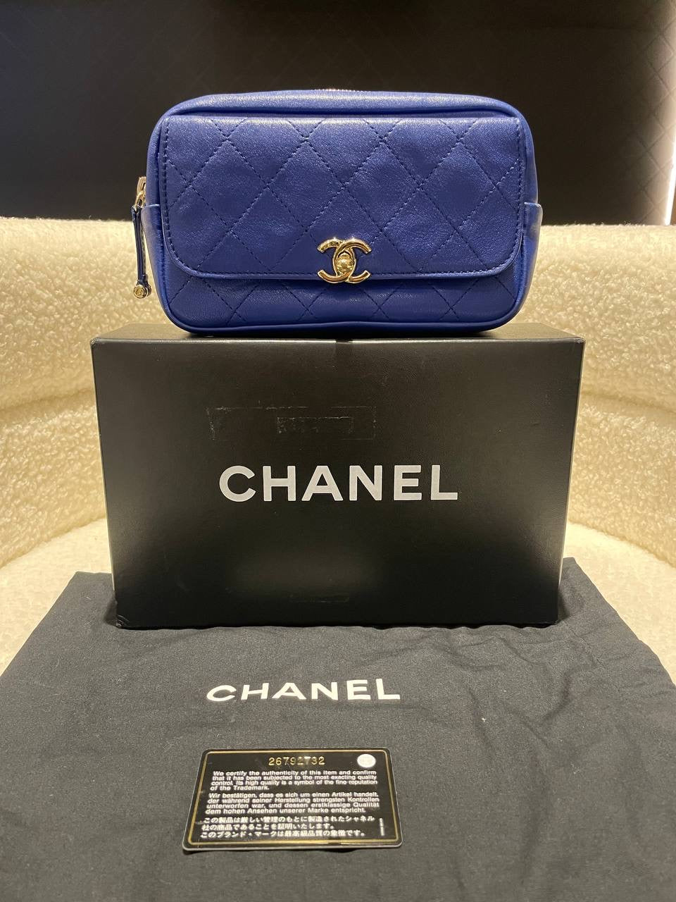 CHANEL Calfskin Casual Trip Waist Bag Blue