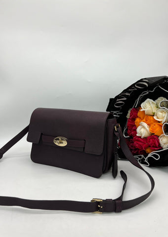 MULBERRY Bayswater Shoulder in Aubergine Grainy Calf Leather - Reeluxs 