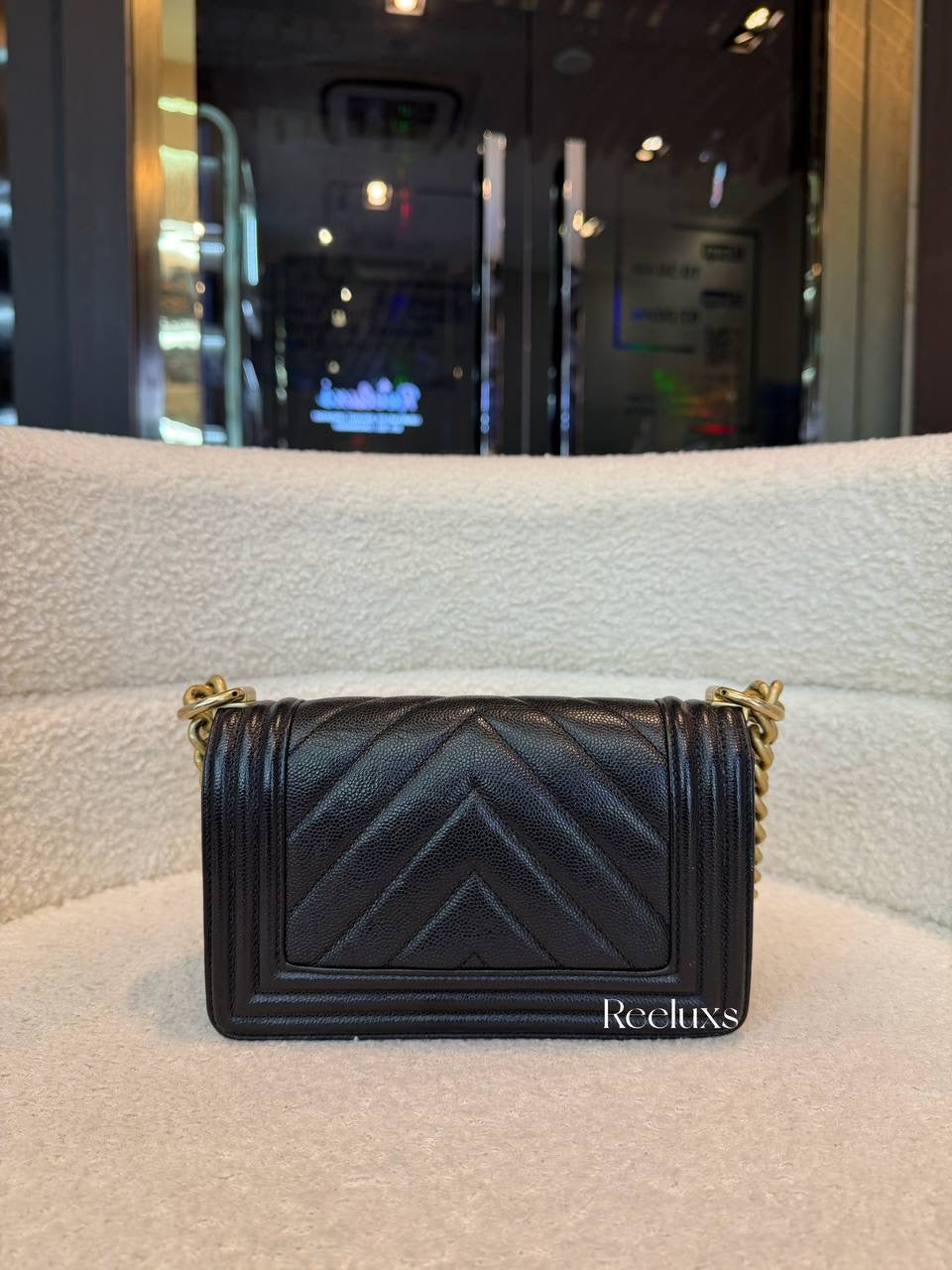Chanel Small Boy Caviar Chevron Black