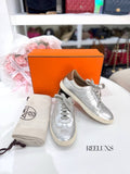 HERMES Quicker Metallic Silver Leather Sneakers