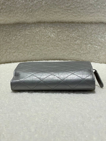 CHANEL Matelasse Coco Mark Clasp Folding Silver Wallet