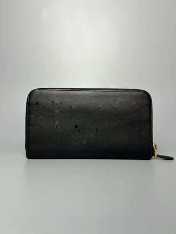 PRADA Black Saffiano Leather Long Wallet