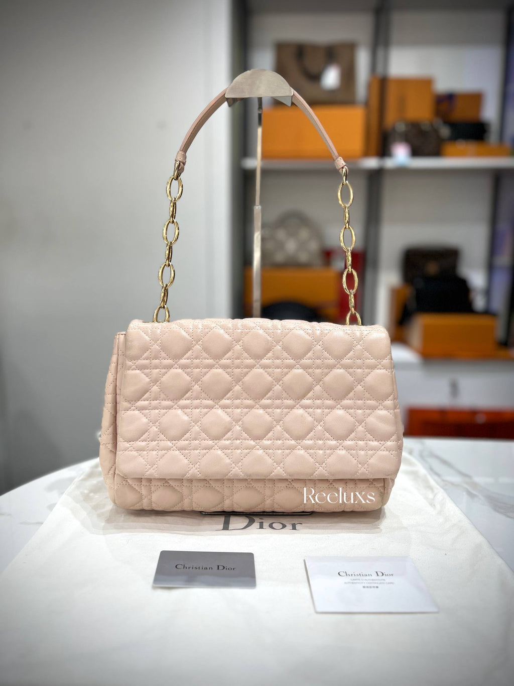 Dior Caro Small Flap Bag with Chain Strap and Leather Insert