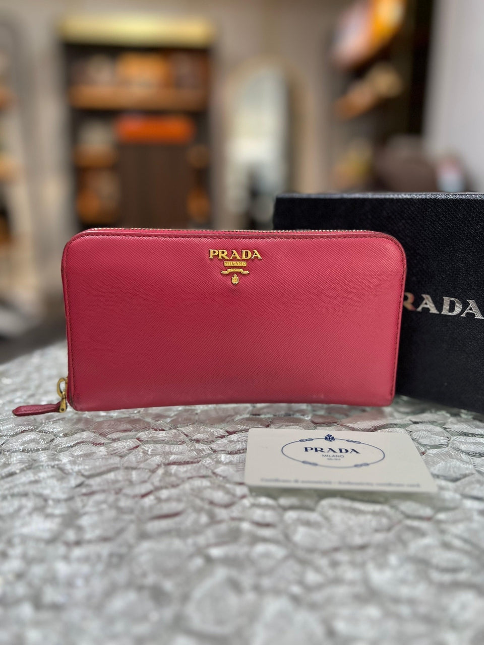 PRADA Pink Zip Leather Long Wallet - Reeluxs 